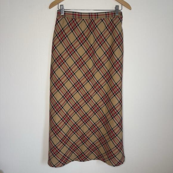 NWT Sag Harbor Plaid Bias Midi Skirt Camel Red Tartan Lined Vintage Y2K Size 8 - Picture 1 of 12